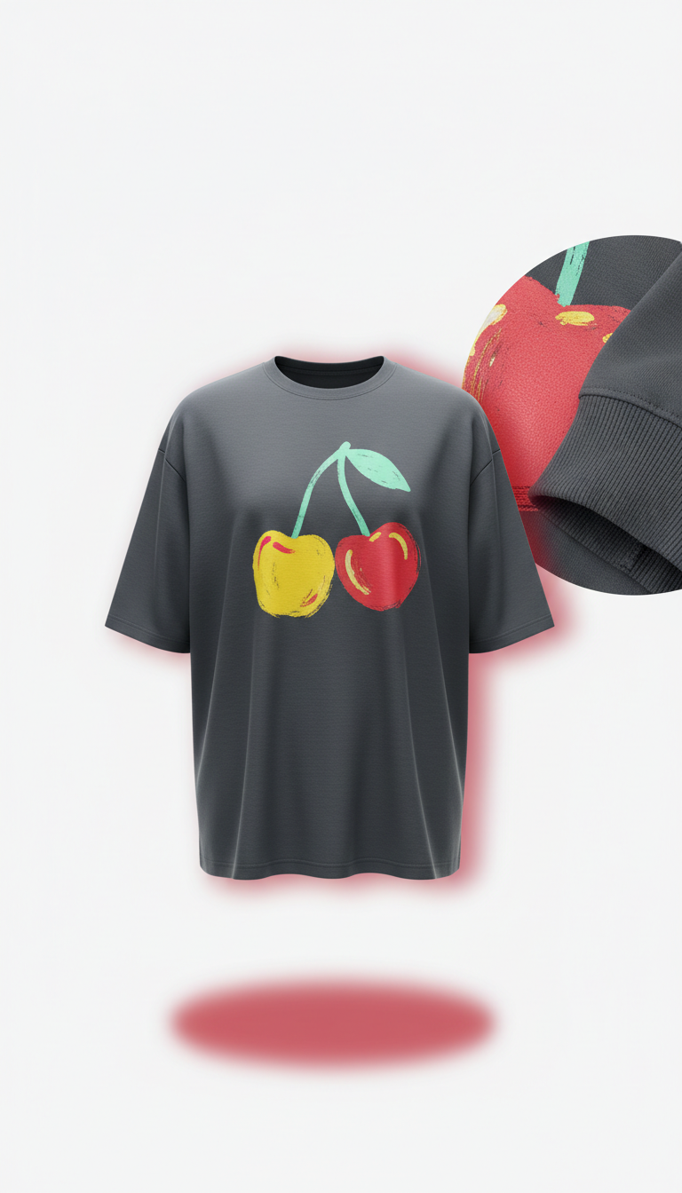 Oversized fit T-shirt cherry accent