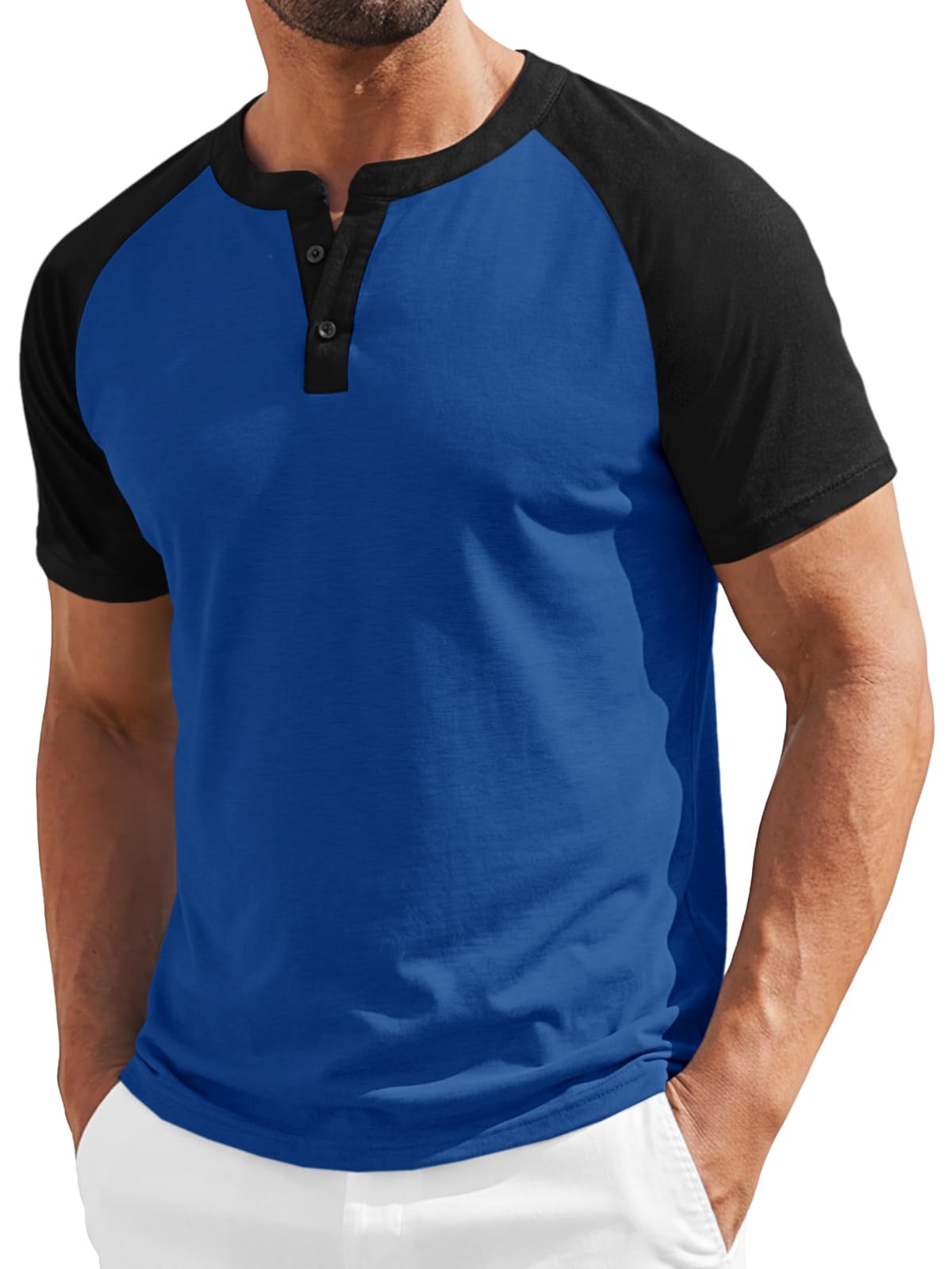 Runcati Mens Henley Shirts Casual Short Sleeve Raglan Tees Workout T-Shirts | Baseball tshirts, Henley tops, Color block, Lightweight, Classic, Cotton blend, Workout, for Summer Beach, Vacations, Gym