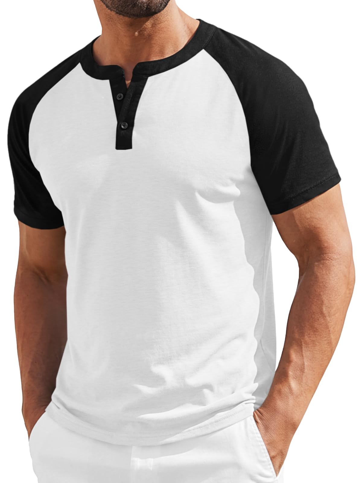 Runcati Mens Henley Shirts Casual Short Sleeve Raglan Tees Workout T-Shirts | Baseball tshirts, Henley tops, Color block, Lightweight, Classic, Cotton blend, Workout, for Summer Beach, Vacations, Gym