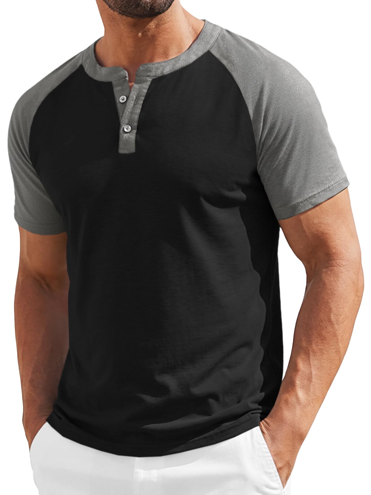 Runcati Mens Henley Shirts Casual Short Sleeve Raglan Tees Workout T-Shirts | Baseball tshirts, Henley tops, Color block, Lightweight, Classic, Cotton blend, Workout, for Summer Beach, Vacations, Gym