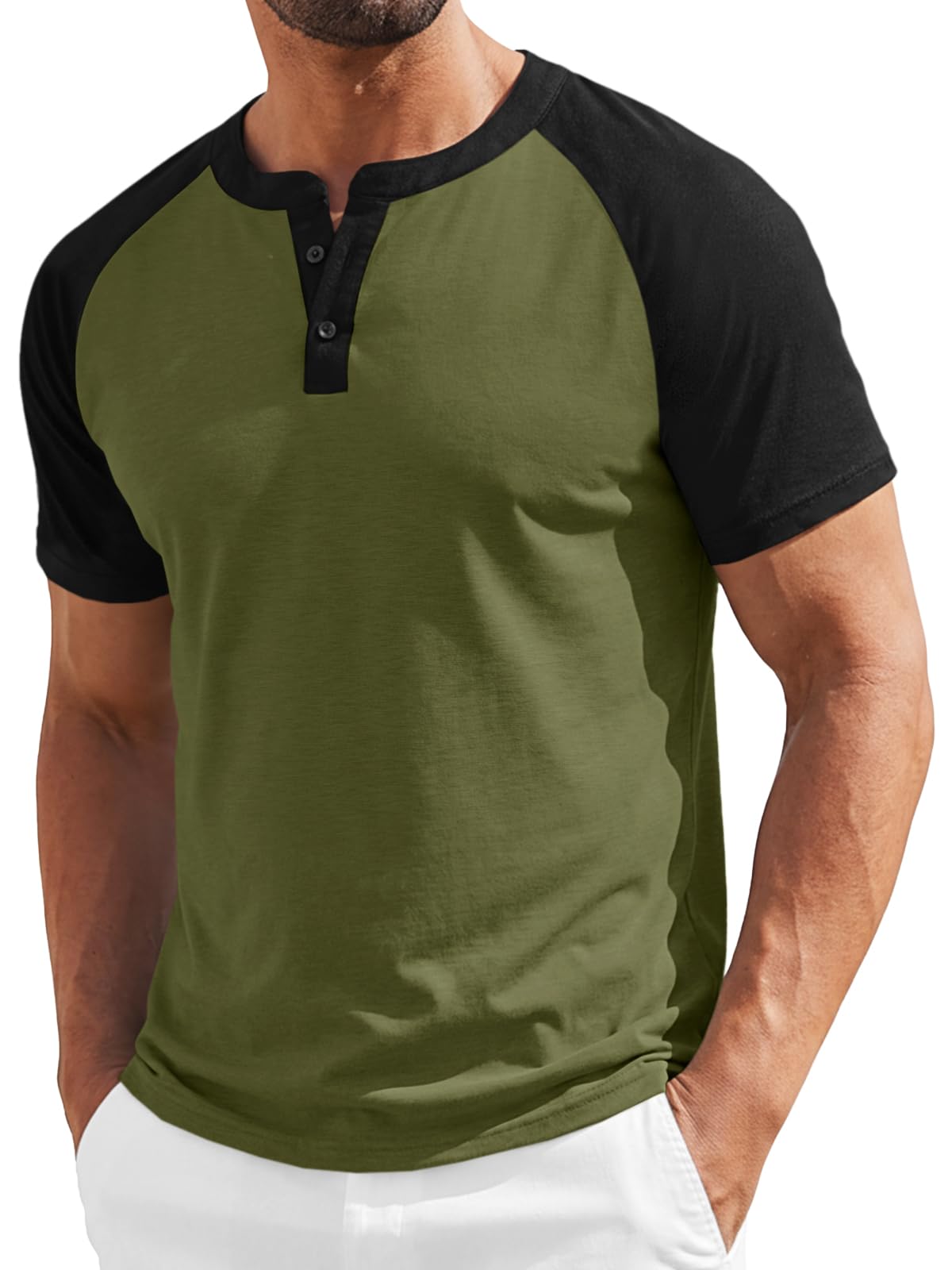 Runcati Mens Henley Shirts Casual Short Sleeve Raglan Tees Workout T-Shirts | Baseball tshirts, Henley tops, Color block, Lightweight, Classic, Cotton blend, Workout, for Summer Beach, Vacations, Gym