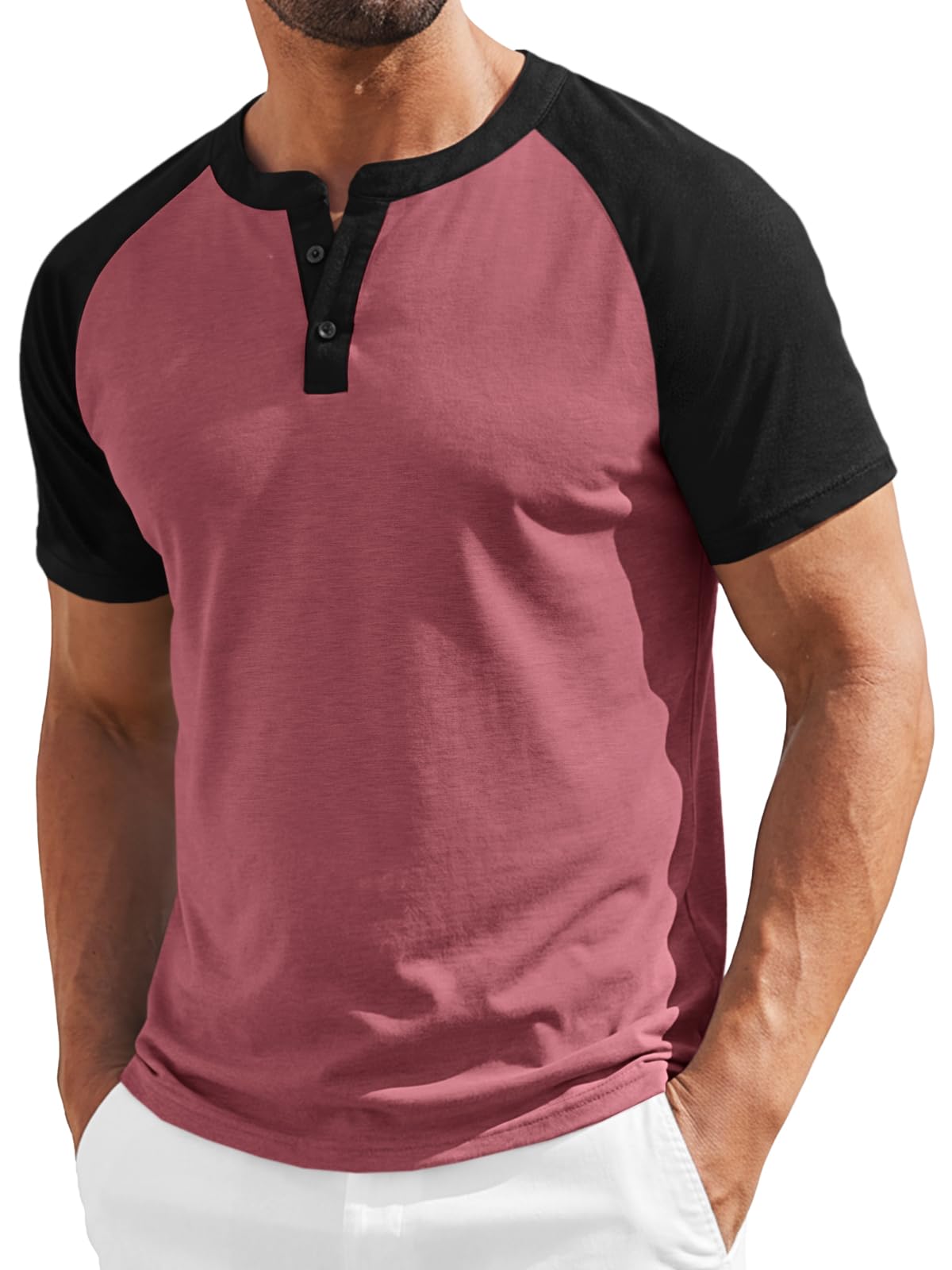 Runcati Mens Henley Shirts Casual Short Sleeve Raglan Tees Workout T-Shirts | Baseball tshirts, Henley tops, Color block, Lightweight, Classic, Cotton blend, Workout, for Summer Beach, Vacations, Gym
