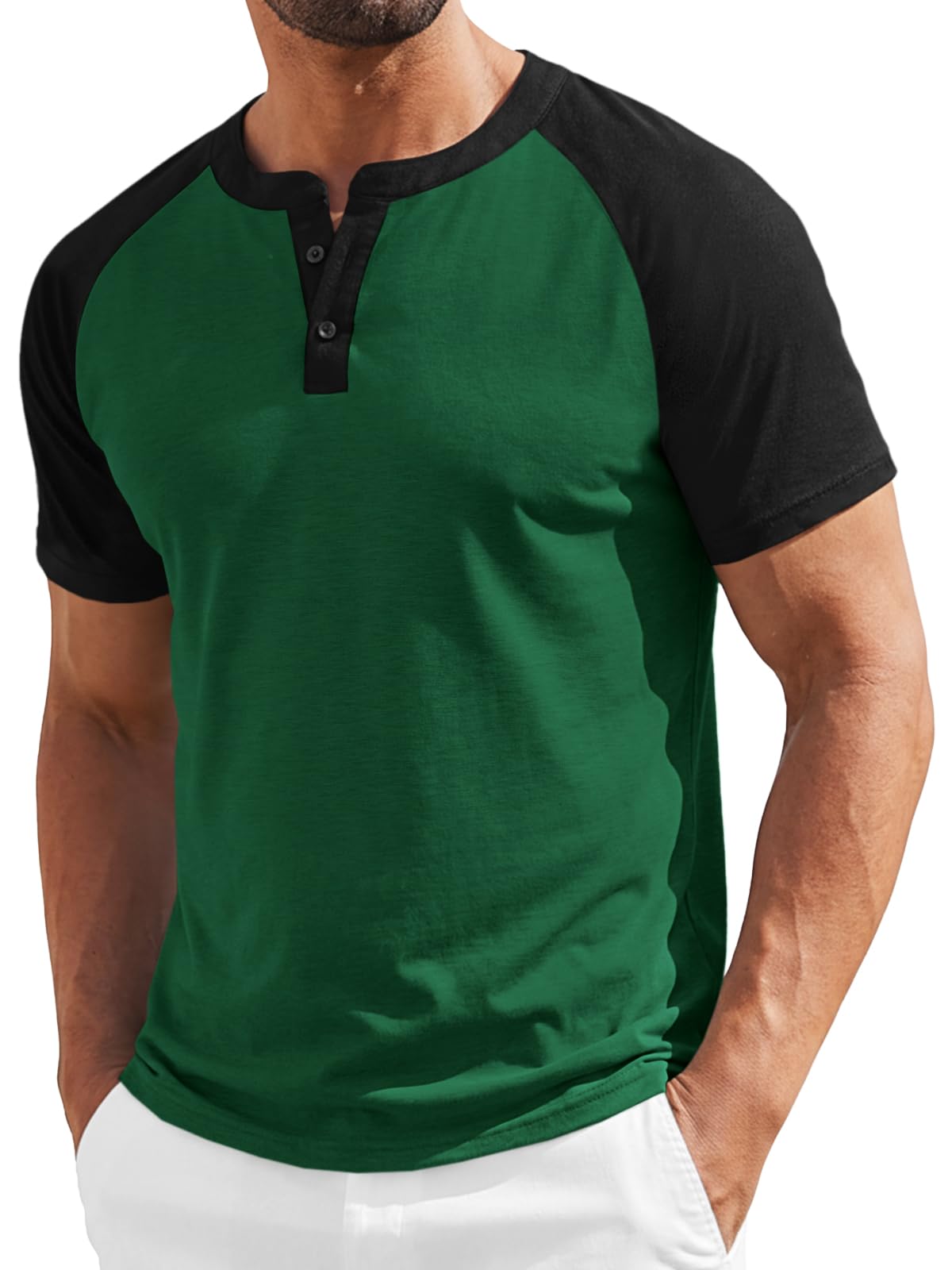 Runcati Mens Henley Shirts Casual Short Sleeve Raglan Tees Workout T-Shirts | Baseball tshirts, Henley tops, Color block, Lightweight, Classic, Cotton blend, Workout, for Summer Beach, Vacations, Gym