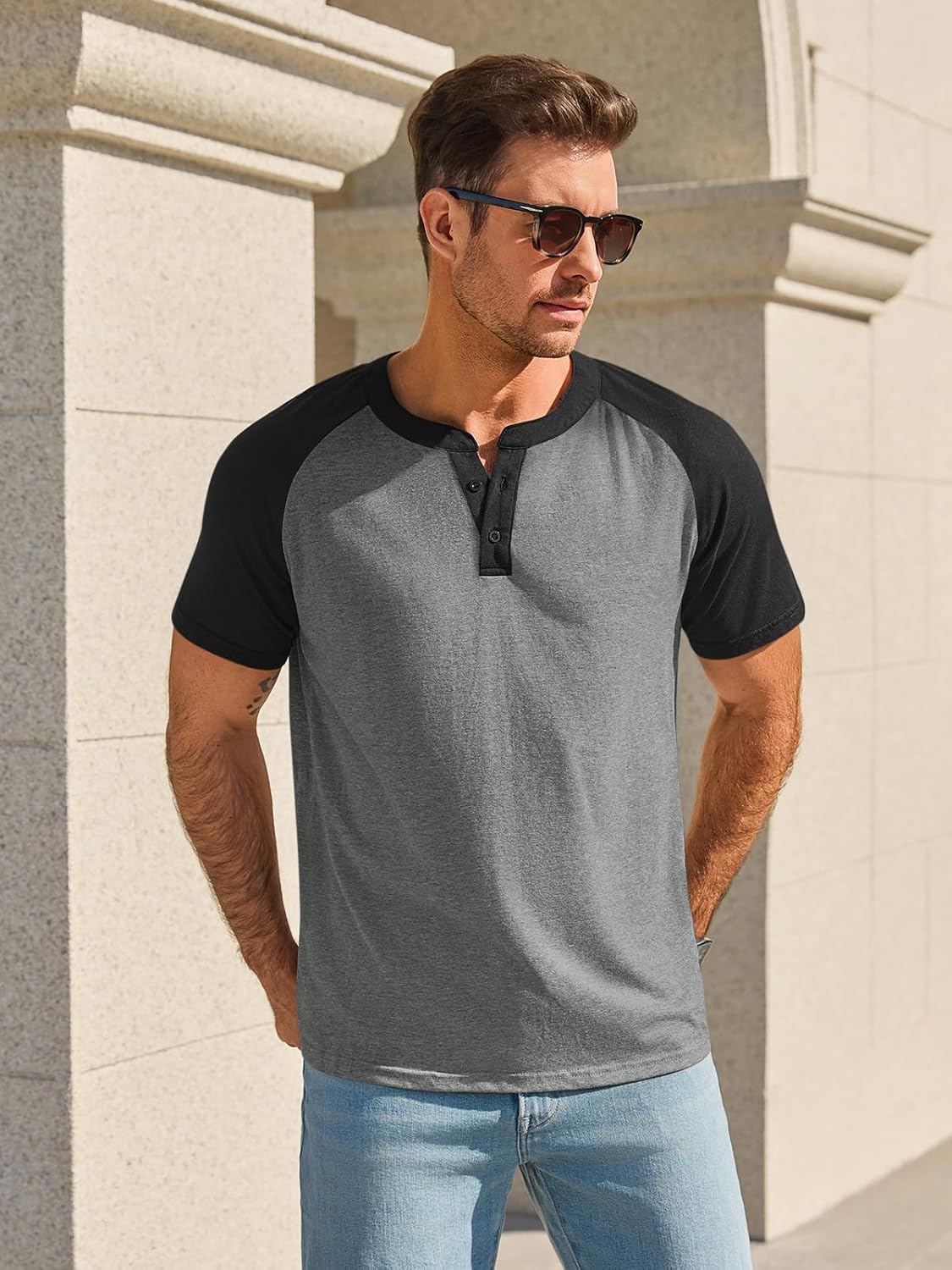 Runcati Mens Henley Shirts Casual Short Sleeve Raglan Tees Workout T-Shirts | Baseball tshirts, Henley tops, Color block, Lightweight, Classic, Cotton blend, Workout, for Summer Beach, Vacations, Gym