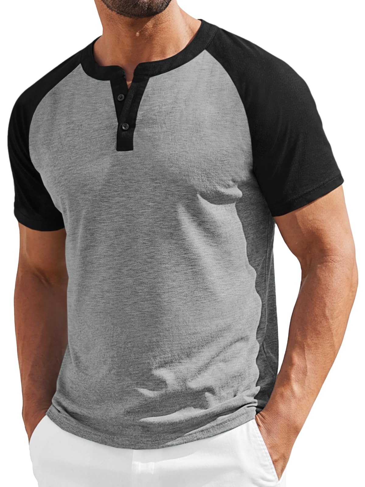 Runcati Mens Henley Shirts Casual Short Sleeve Raglan Tees Workout T-Shirts | Baseball tshirts, Henley tops, Color block, Lightweight, Classic, Cotton blend, Workout, for Summer Beach, Vacations, Gym