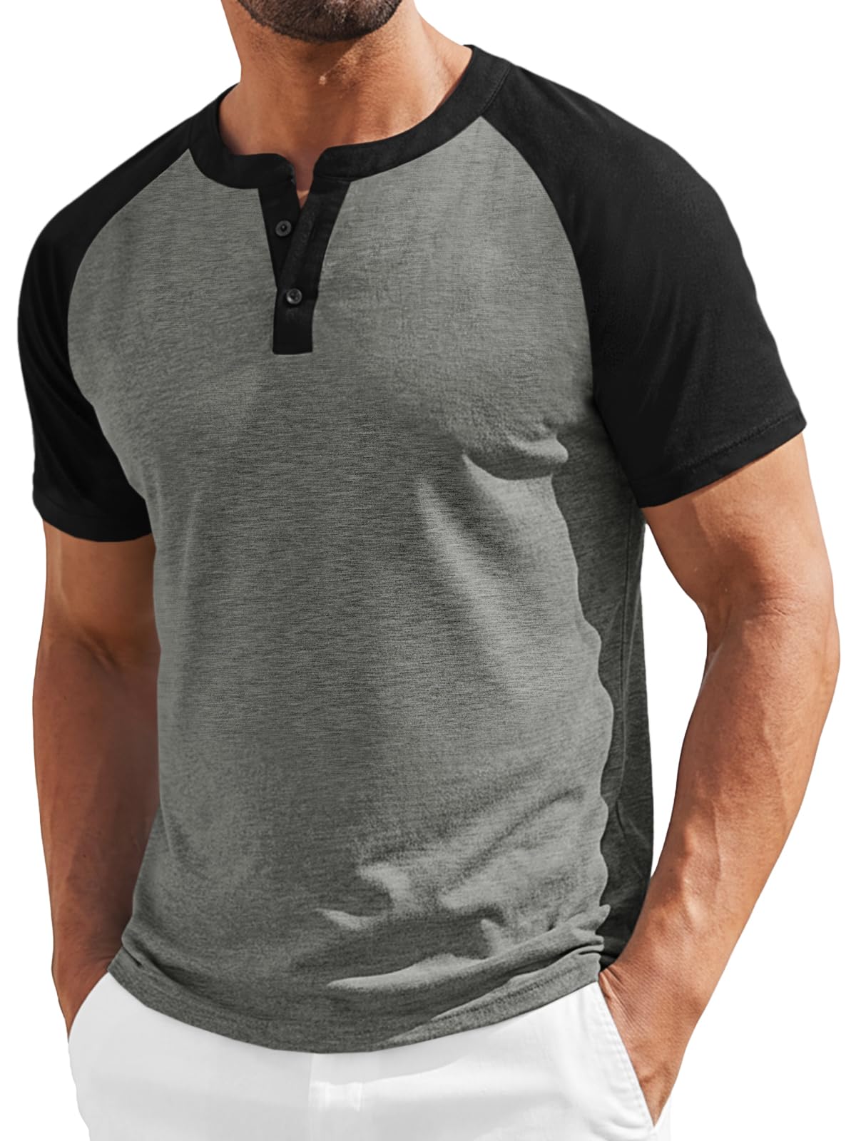 Runcati Mens Henley Shirts Casual Short Sleeve Raglan Tees Workout T-Shirts | Baseball tshirts, Henley tops, Color block, Lightweight, Classic, Cotton blend, Workout, for Summer Beach, Vacations, Gym