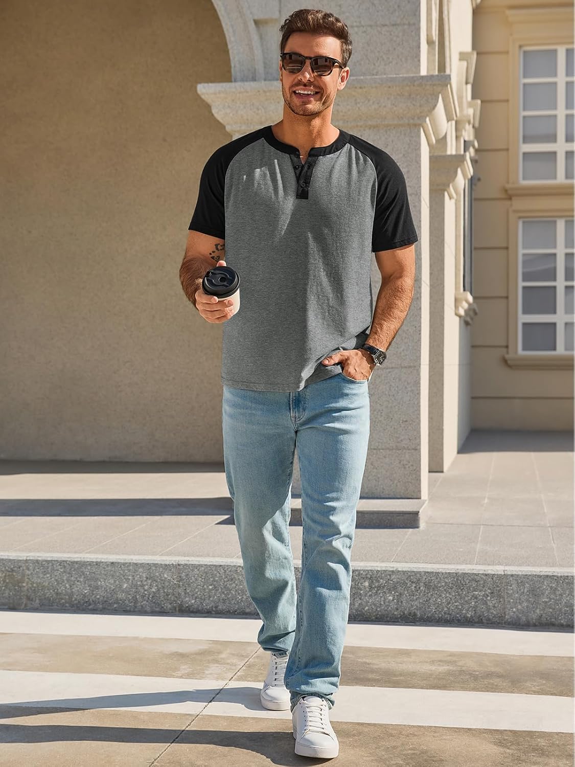 Runcati Mens Henley Shirts Casual Short Sleeve Raglan Tees Workout T-Shirts | Baseball tshirts, Henley tops, Color block, Lightweight, Classic, Cotton blend, Workout, for Summer Beach, Vacations, Gym
